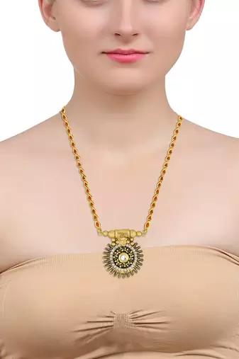 micron gold sun motif long mangalsutra for women