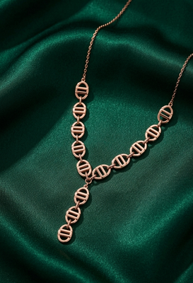 rose gold geometric link drop necklace in 925 sterling silver | modern statement designer necklace for women 1