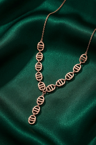 rose gold geometric link drop necklace in 925 sterling silver | modern statement designer necklace for women