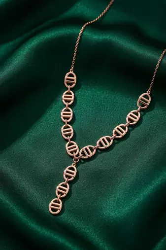 rose gold geometric link drop necklace in 925 sterling silver | modern statement designer necklace for women