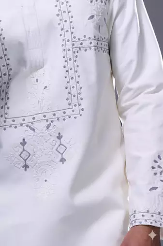 off white threadwork kurta patiala set for men