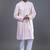 light pink embroidered silk kurta pant set for men