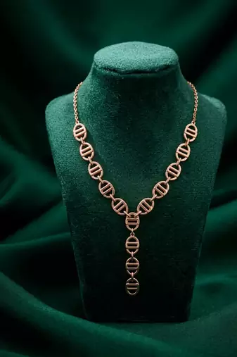 rose gold geometric link drop necklace in 925 sterling silver | modern statement designer necklace for women