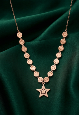 rose gold star pendant disc necklace in 925 sterling silver | elegant statement charm necklace for women 1