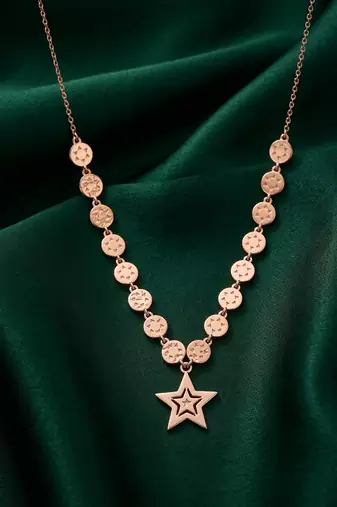rose gold star pendant disc necklace in 925 sterling silver | elegant statement charm necklace for women