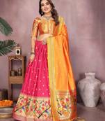 Women's Jacquard Paithani Silk Zari Weaving Stitched Lehenga With Unstitched Blouse and Dupatta