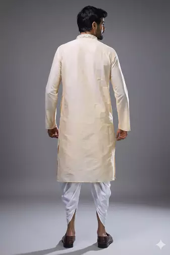 cream embroidered silk kurta patiala set for men