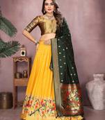 Women's Jacquard Paithani Silk Zari Weaving Stitched Lehenga With Unstitched Blouse and Dupatta