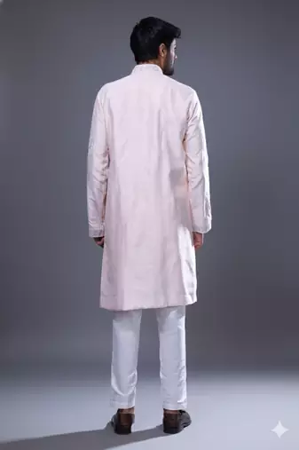 light pink embroidered silk kurta pant set for men