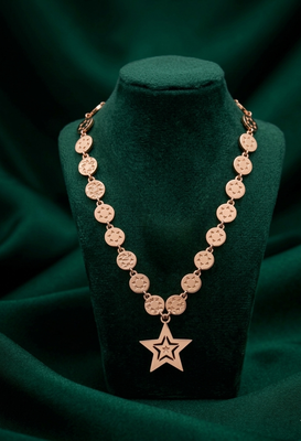 rose gold star pendant disc necklace in 925 sterling silver | elegant statement charm necklace for women 2