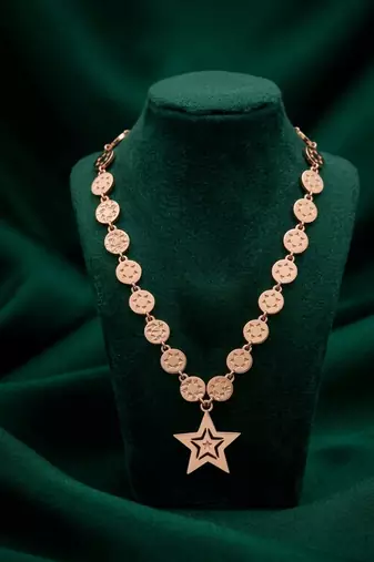 rose gold star pendant disc necklace in 925 sterling silver | elegant statement charm necklace for women