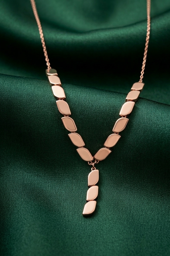 rose gold leaf link drop necklace in 925 sterling silver | elegant nature-inspired statement necklace for women
