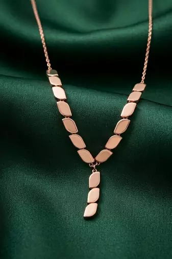 rose gold leaf link drop necklace in 925 sterling silver | elegant nature-inspired statement necklace for women