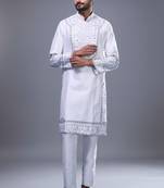 off white mirror embroidered silk kurta pant set