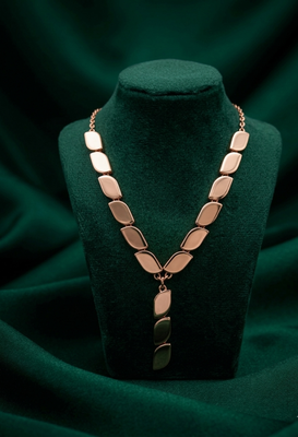 rose gold leaf link drop necklace in 925 sterling silver | elegant nature-inspired statement necklace for women 2