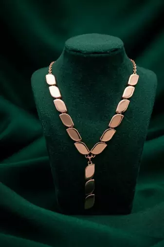 rose gold leaf link drop necklace in 925 sterling silver | elegant nature-inspired statement necklace for women