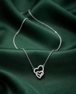 925 sterling silver double heart pendant necklace with sparkling finish for women 1