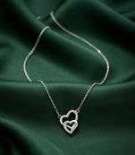 925 sterling silver double heart pendant necklace with sparkling finish for women