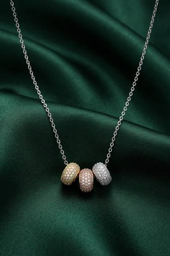 925 sterling silver triple bead charm pendant necklace for women