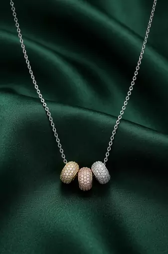 925 sterling silver triple bead charm pendant necklace for women