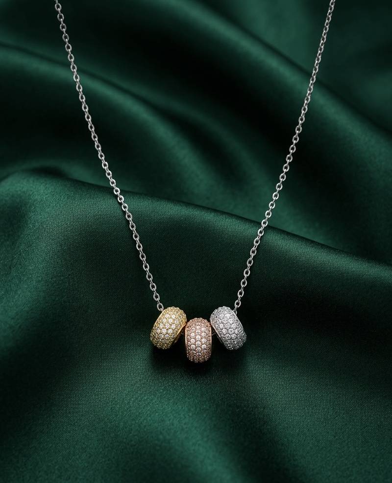925 sterling silver triple bead charm pendant necklace for women