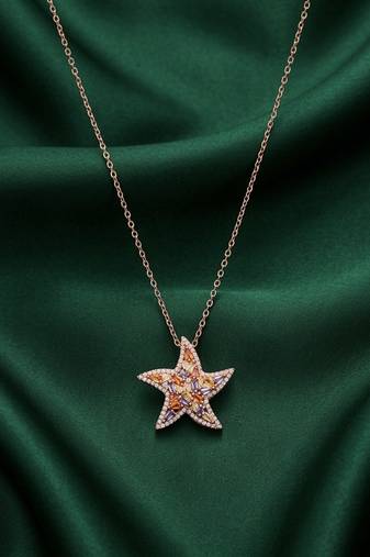 rose gold crystal star pendant necklace in 925 sterling silver | sparkling designer statement necklace for women