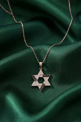 rose gold geometric star pendant necklace in 925 sterling silver | elegant crystal statement necklace for women