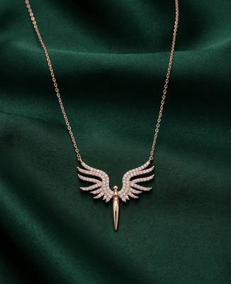 rose gold angel wings pendant necklace in 925 sterling silver | elegant crystal statement necklace for women 1