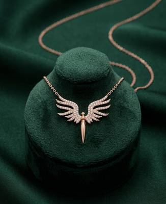 rose gold angel wings pendant necklace in 925 sterling silver | elegant crystal statement necklace for women 2