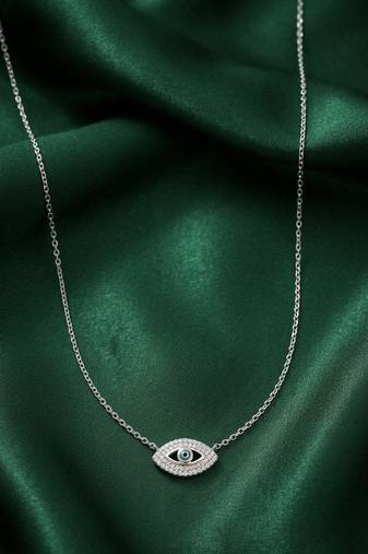 925 sterling silver evil eye pendant necklace with blue stone for women