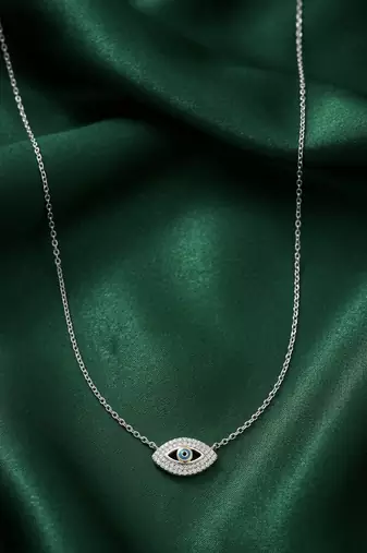 925 sterling silver evil eye pendant necklace with blue stone for women