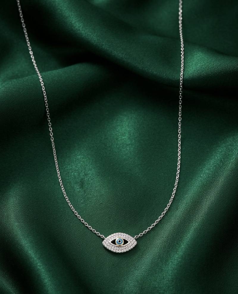 925 sterling silver evil eye pendant necklace with blue stone for women