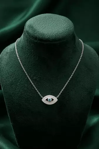 925 sterling silver evil eye pendant necklace with blue stone for women