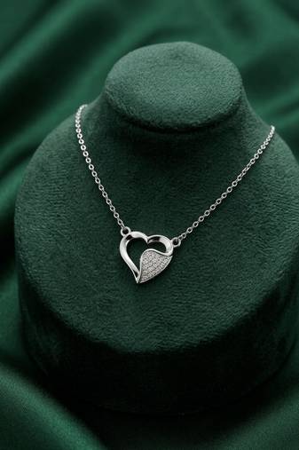 925 sterling silver double heart pendant necklace with textured finish for women