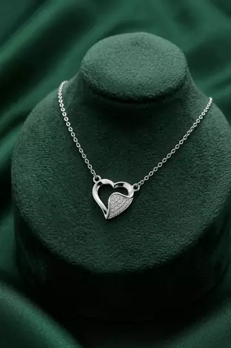 925 sterling silver double heart pendant necklace with textured finish for women