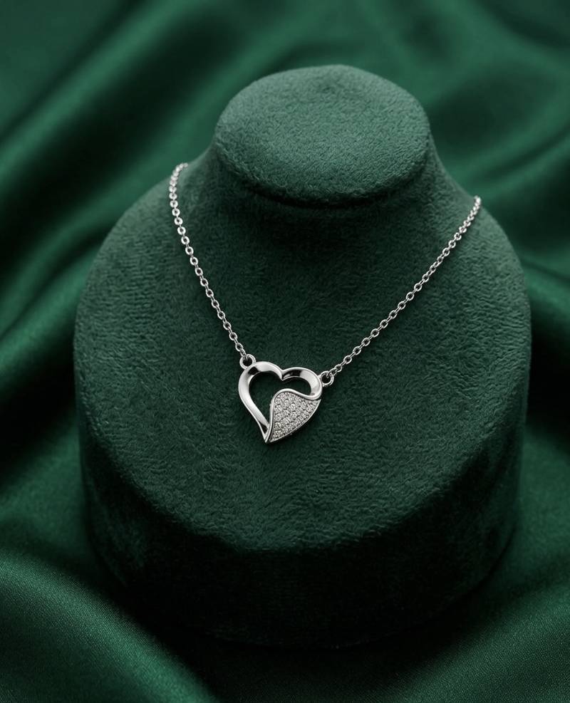 925 sterling silver double heart pendant necklace with textured finish for women