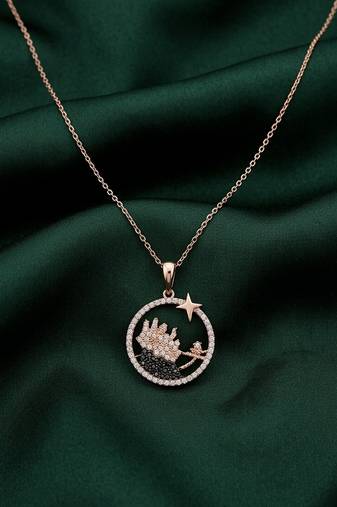 rose gold artistic star circle pendant necklace in 925 sterling silver | elegant designer statement necklace for women