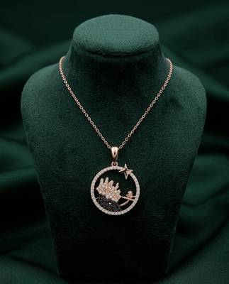 rose gold artistic star circle pendant necklace in 925 sterling silver | elegant designer statement necklace for women 2