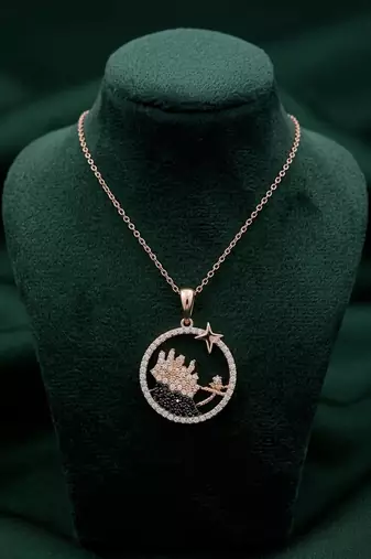 rose gold artistic star circle pendant necklace in 925 sterling silver | elegant designer statement necklace for women