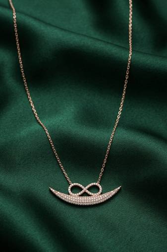rose gold infinity curve pendant necklace in 925 sterling silver | elegant minimal crystal necklace for women