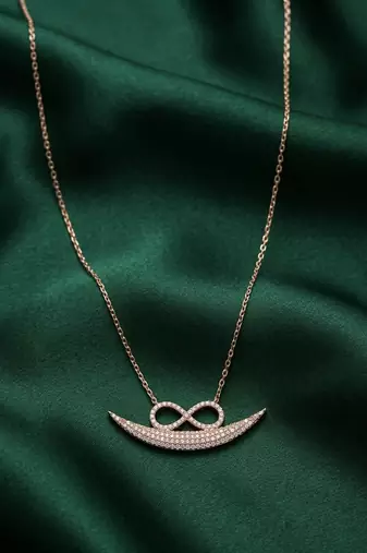 rose gold infinity curve pendant necklace in 925 sterling silver | elegant minimal crystal necklace for women