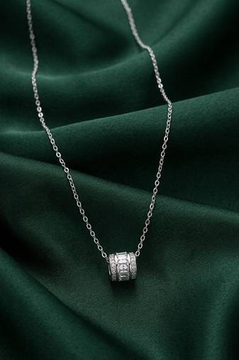 925 sterling silver cylindrical crystal bead pendant necklace for women