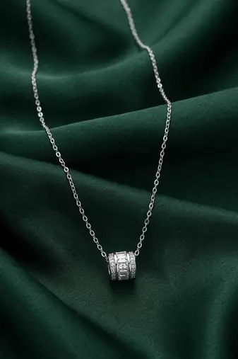 925 sterling silver cylindrical crystal bead pendant necklace for women
