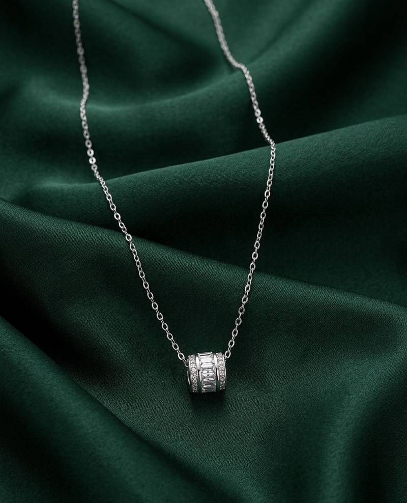 925 sterling silver cylindrical crystal bead pendant necklace for women
