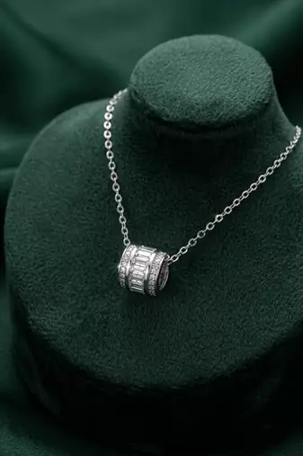 925 sterling silver cylindrical crystal bead pendant necklace for women