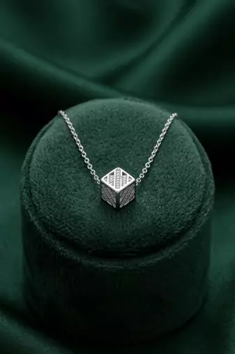 925 sterling silver geometric cube pendant necklace with textured design for women