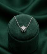 925 sterling silver geometric cube pendant necklace with textured design for women