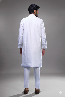 off white mirror embroidered silk kurta pant set 2