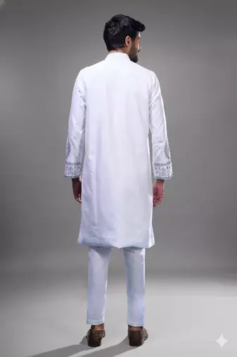 off white mirror embroidered silk kurta pant set