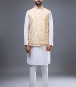 cream embroidered kurta jacket set for men